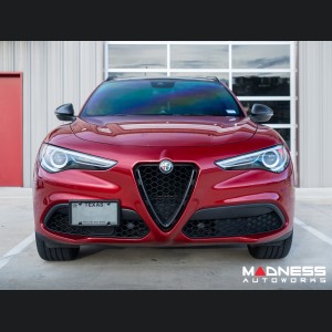 Alfa Romeo Stelvio Front V Shield Grill Frame + Emblem Frame Kit - Carbon Fiber 